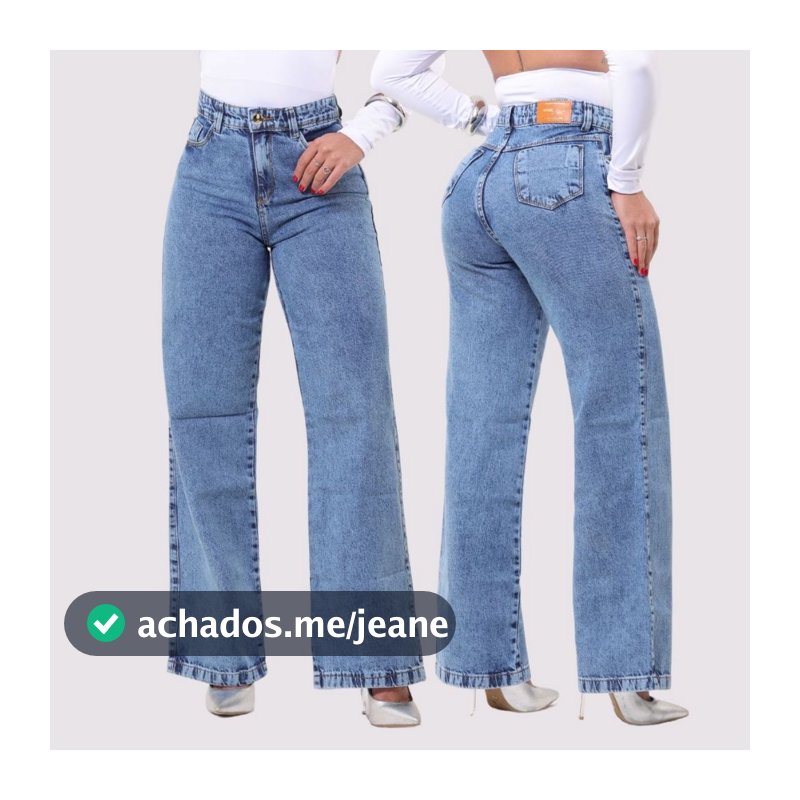CALÇA WIDE LEG JEANS MARMORIZADA PANTALONA CINTURA ALTA 100% ALGODÃO SEM ELASTANO