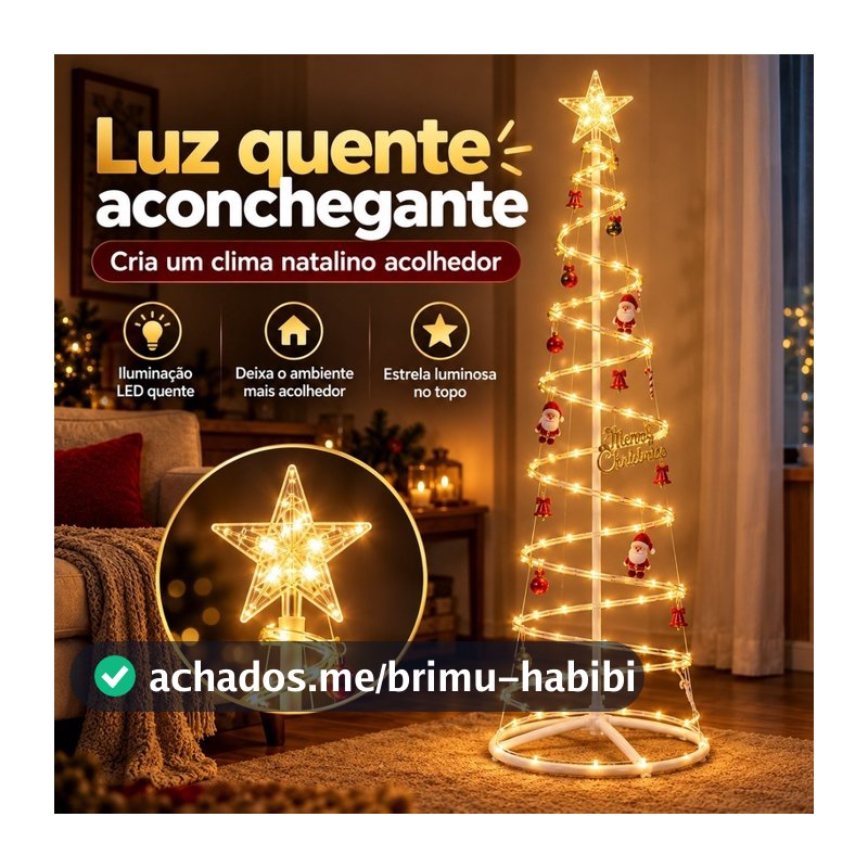 Árvore de Natal Espiral LED 1,8m Decoração Moderna com Luzes Montagem Fácil N10