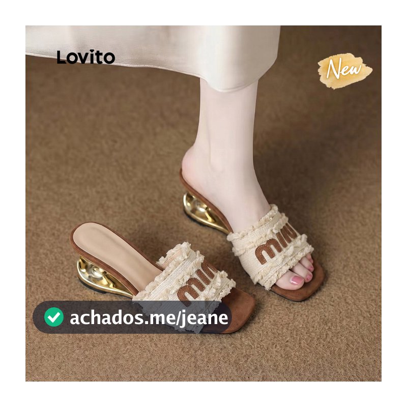 Lovito Salto Grosso Elegante E Moderno Com Estampa De Letras Bico Arredondado Para Mulheres HEFT130FX010
