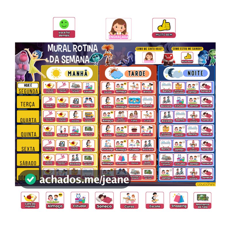 Quadro de Rotina Infantil Magnético "Divertidamente" 178 Tags Organização Semanal Crianças Geladeira