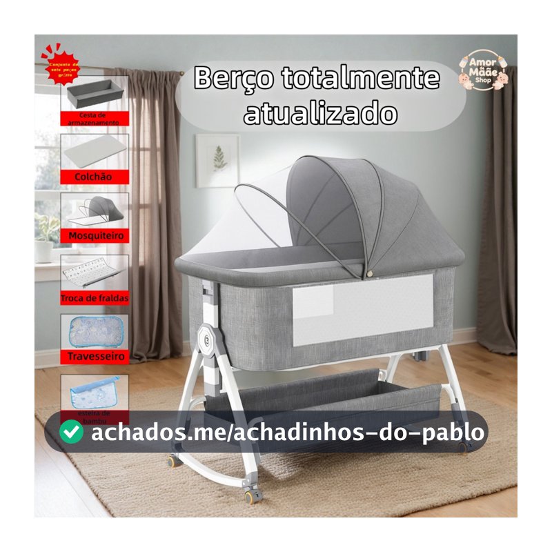 Berço Portátil Moises Co-bed Com Balanço Mosquiteiro e Cesto Regulagem de Altura