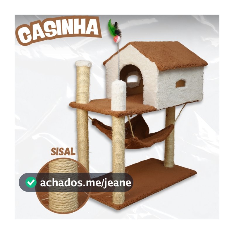Casinha Para Gato 2 Andares com Arranhador e Brinquedo