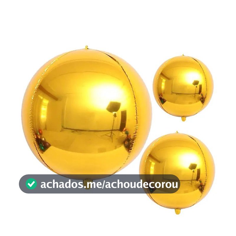 Kit C/ 12 Balão Metalizado Bola Orbis Globo 4d Dourado Festa - 4 Cada Tamanho