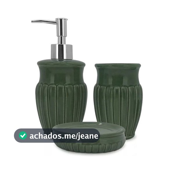 Jogo De Banheiro Em Cerâmica Marine  Green 3 Peças