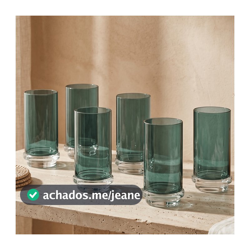 Jogo de 6 Copos em Vidro Verde Base Cristal 520ML