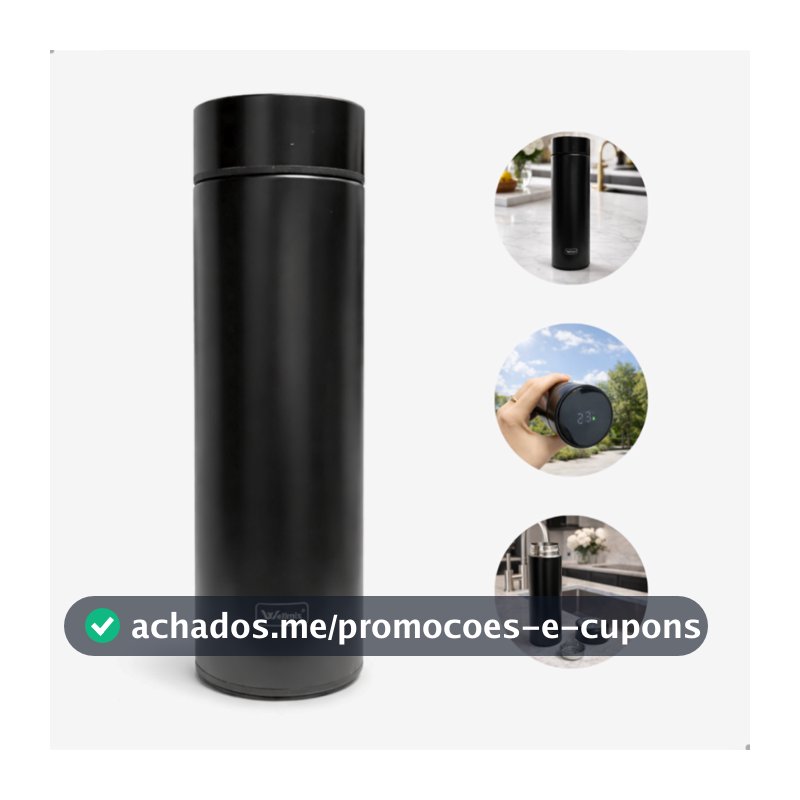 Garrafa Térmica Em Aço Inox Com Termômetro Digital 500ml Com Visor de LED 500ml  Wellmix