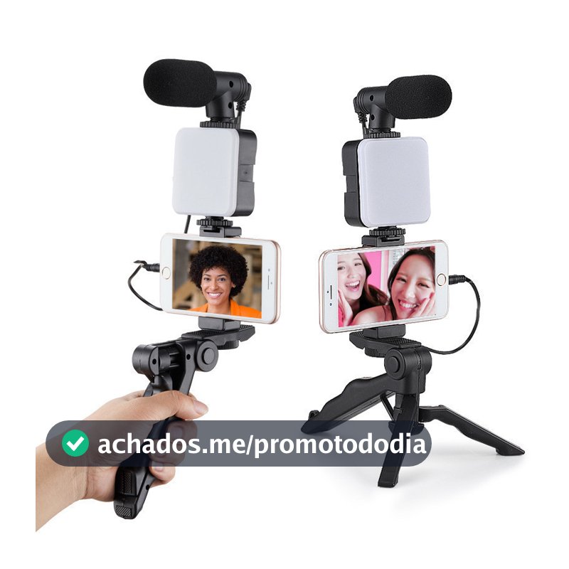 Tripé Estabilizador de Mão kit 5 em 1 gimbal Microfone Celular Gravação De Vídeo