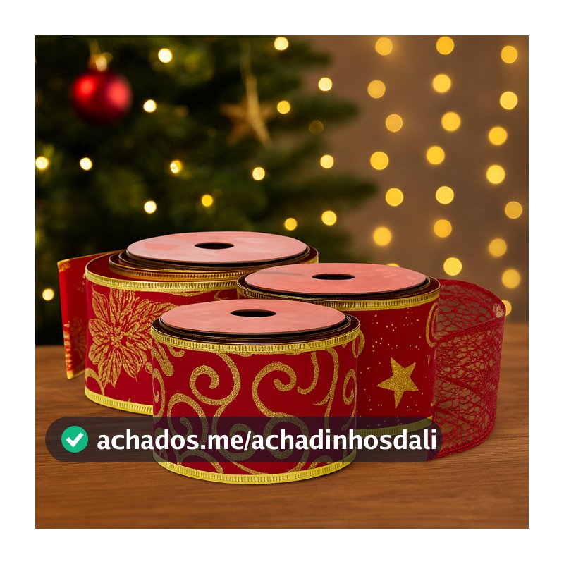 Fita Decorativa Aramada 2,7M Estilos Diversos para o Natal Glitter Decoração