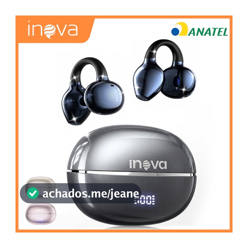 INOVA FreeClip Fone Bluetooth Aberto Zero Pressão Driver Titânio 32h IPX5 Chamadas Nítidas Modo Jogo