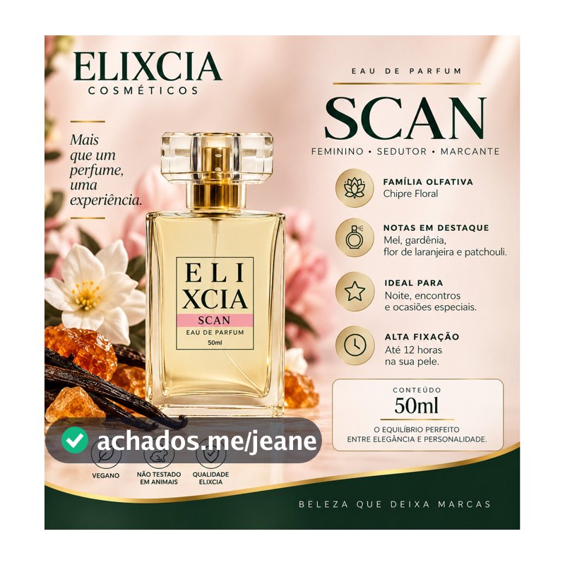 Perfume Feminino Elixcia Scan 50ml – Doce Sofisticado – Alta Fixação – Oriental Moderno