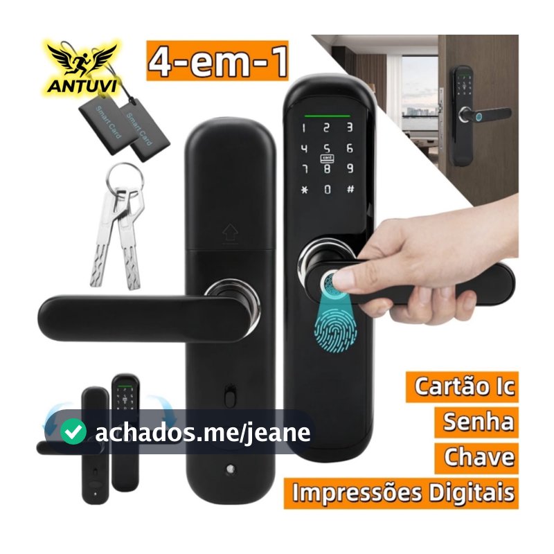 Fechadura Eletrônica Digital Casa/Hotel 4-em-1 Com Cartão Ic, Senha, Chave, Impressões Digitais
