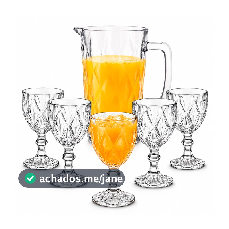 Jogo De Jarra 1100ml Diamond + 4 ou 6 Taças 340ml Diamond Suco Agua Transparente Luxo