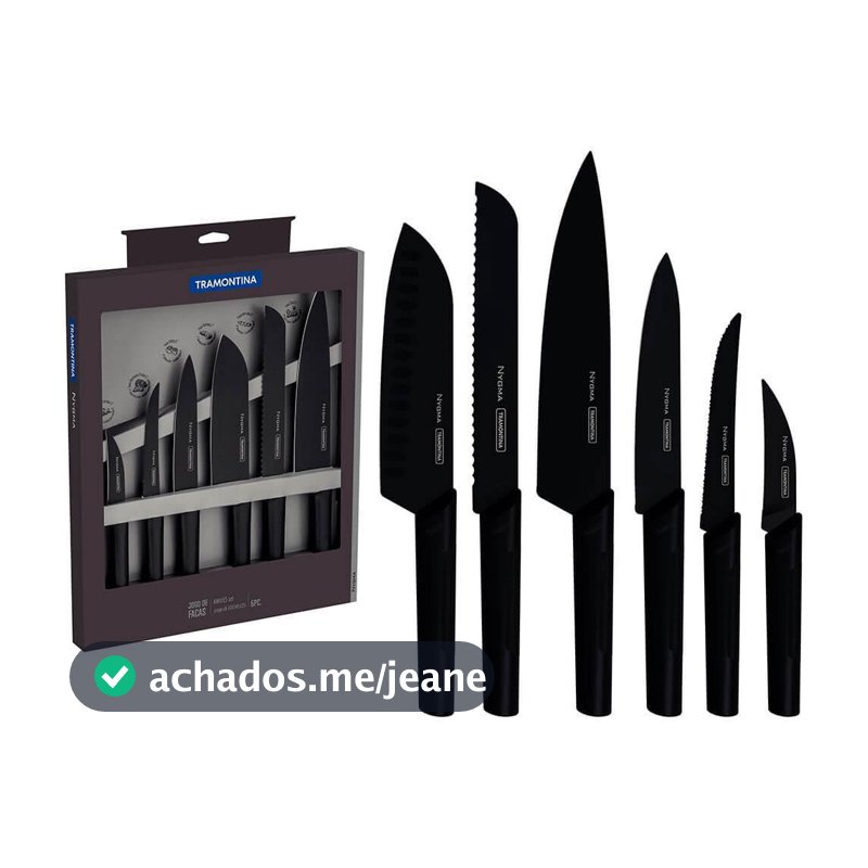 Jogo de Facas Tramontina Nygma Lâminas em Aço Inox e Cabos de Polipropileno Texturizados Preto 6 Peças 23699/081
