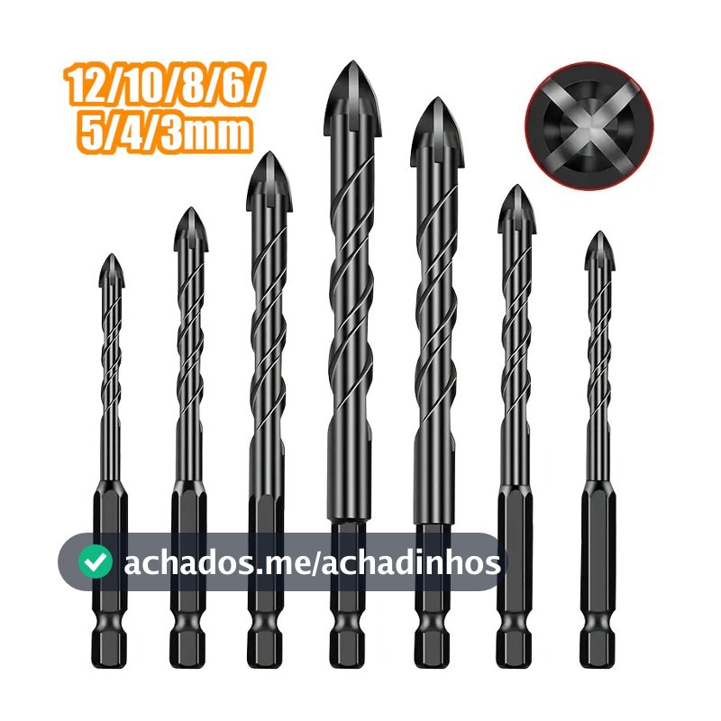 Kit 7 Brocas de carboneto Triangular Titânio Profissionais 3-12mm Para Fura Tudo