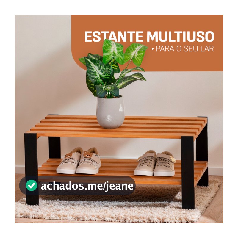 Estante Multiuso Sapateira Modelo Industrial 2 prateleiras Organizador para seu Lar Madeira Maciça