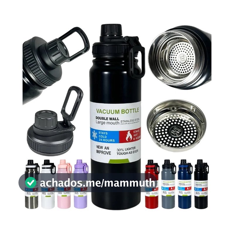 Garrafinha, Garrafa Térmica Squeeze 800ml Agua Quente e Frio Isolamento Térmico Com Alça, Academia e Esporte - Azarte