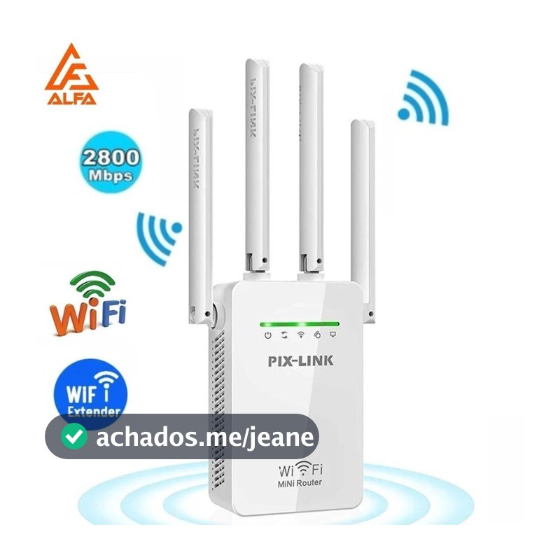 Repetidor e Roteador Wifi 4 Antenas Amplificador De Sinal 2800M Pix-link