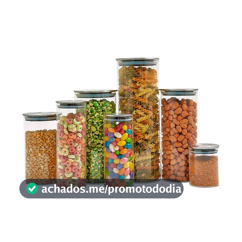 Kit 7 potes de vidro com tampa inox hermético redondo - Tud