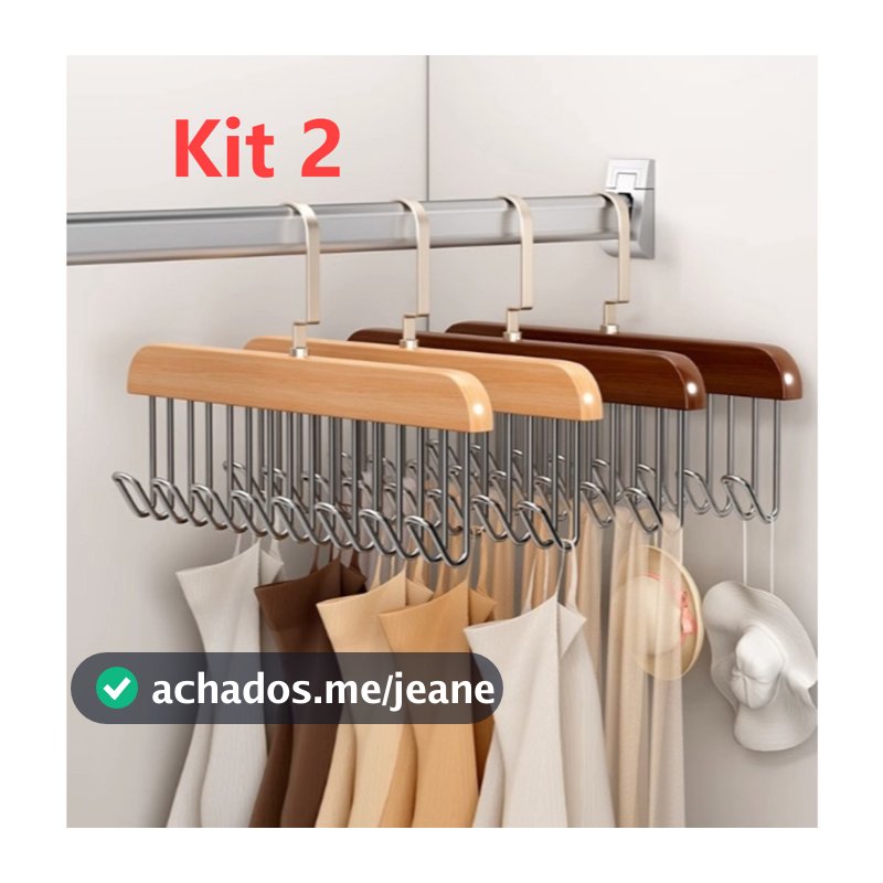 Kit 2 Cabide de Madeira Multi-uso Para Cintos Gravatas Cachecóis Sutiãs Colares Organizador em Geral