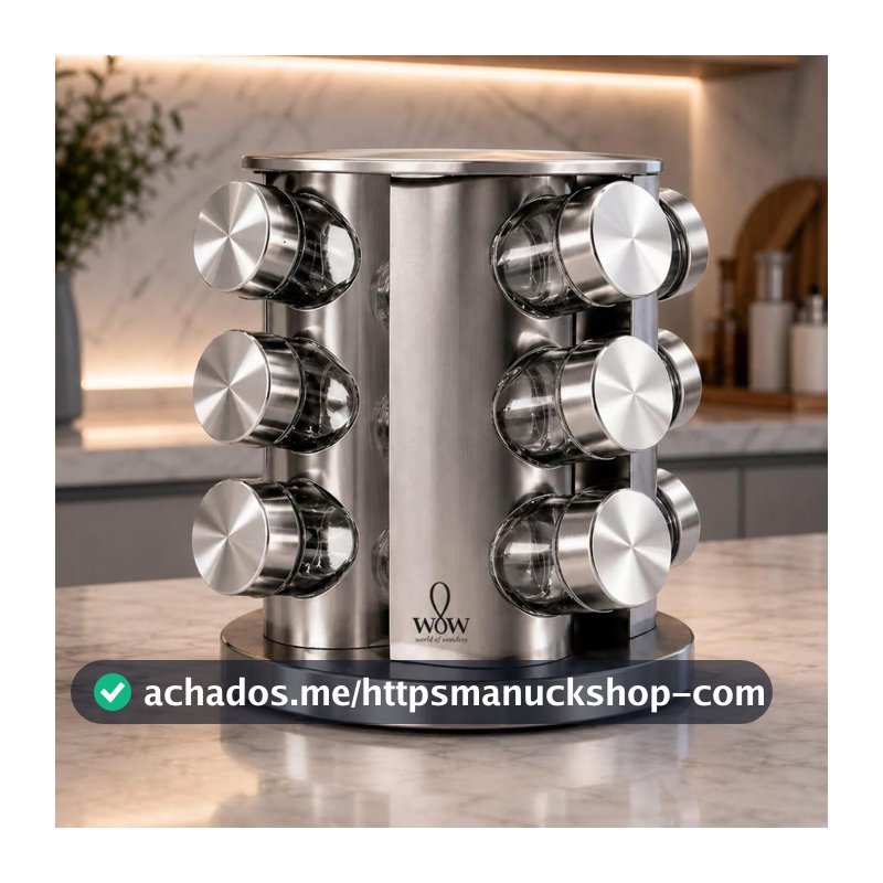 Porta Tempero Inox Giratório Vidro 12 Potes 360