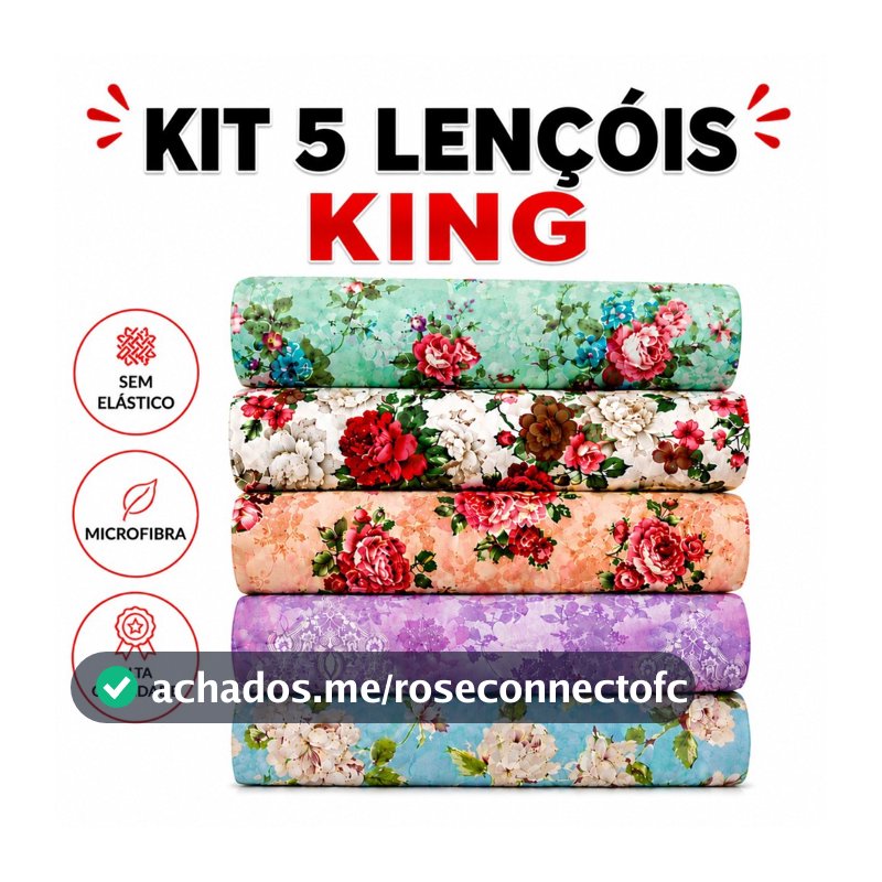 Kit 5 Lençol Sem Elástico King Avulso Microfibra Estampas Aleatórias 100% Poliéster