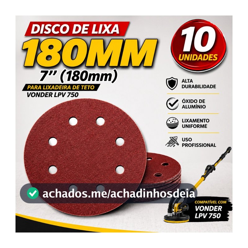 10 Disco De Lixa 180mm Para Lixadeira Lpv750 Vonder - Menegotti MLP 800H e MLP 710 LED