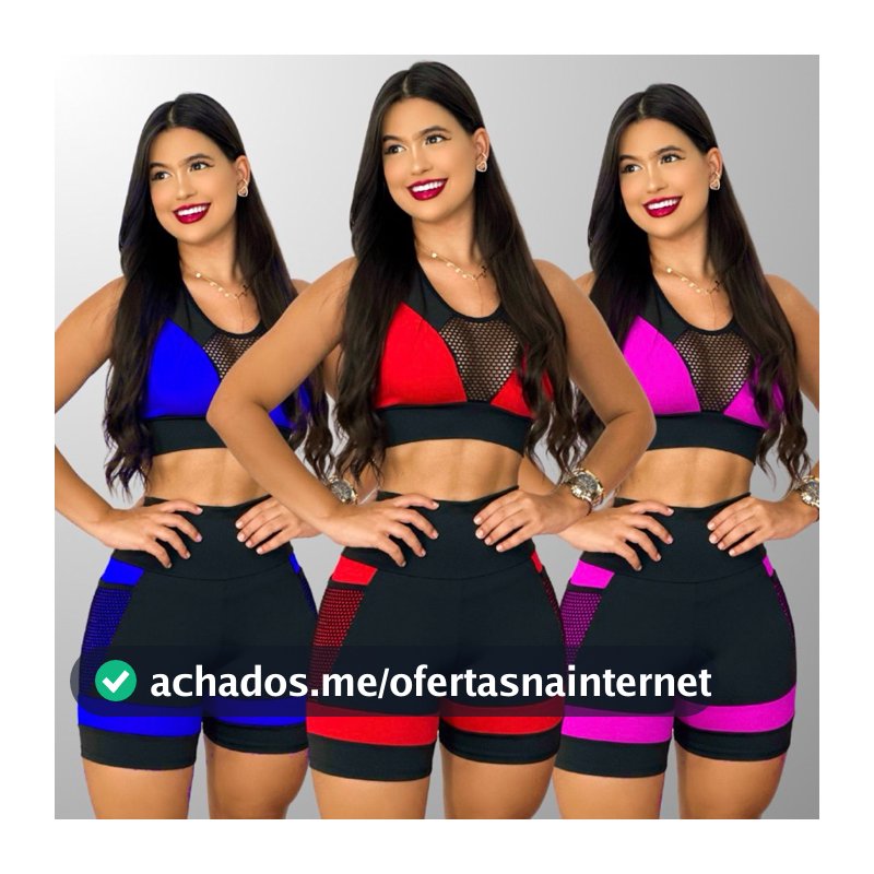 Conjunto Academia Feminino Alta Compressão Fitness Top e Short com Bolso