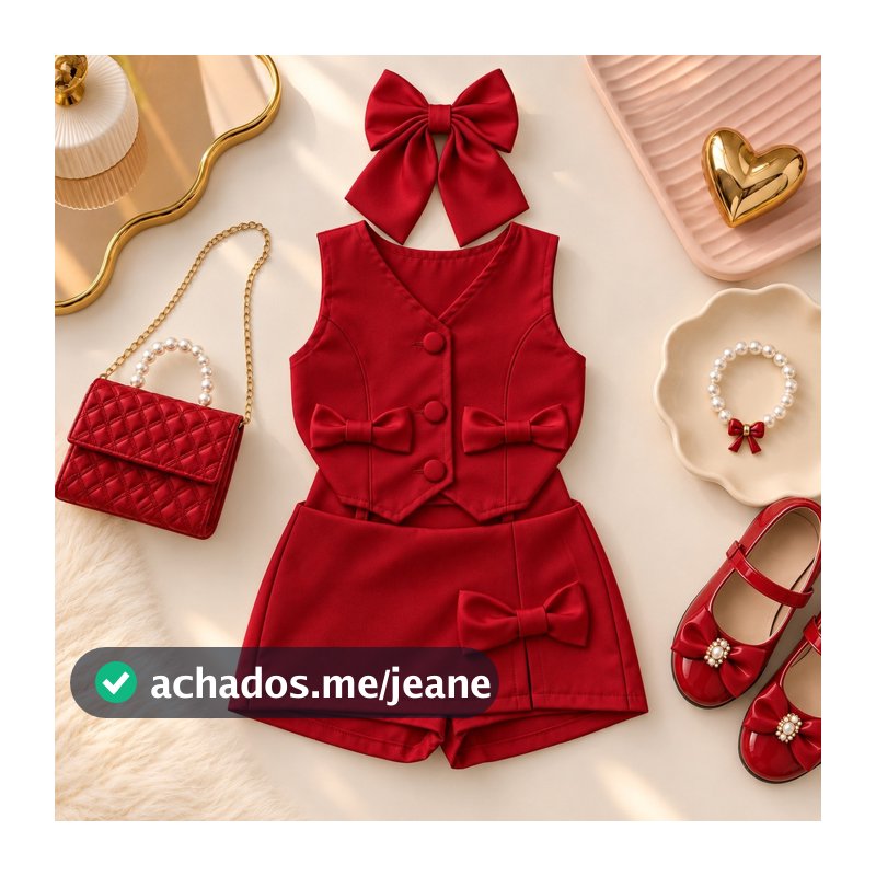 Conjunto Infantil 2 Peças Menina Juvenil Blusa Colete  Short Alfaiataria Luxo Blogueirinha Festa