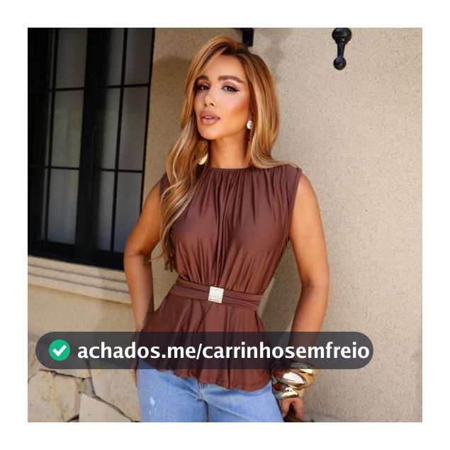 Blusa Feminina Gola Redonda Regata Elegante Detalhe Fivela Acinturada Poliamida Moda Verão Sofisticada