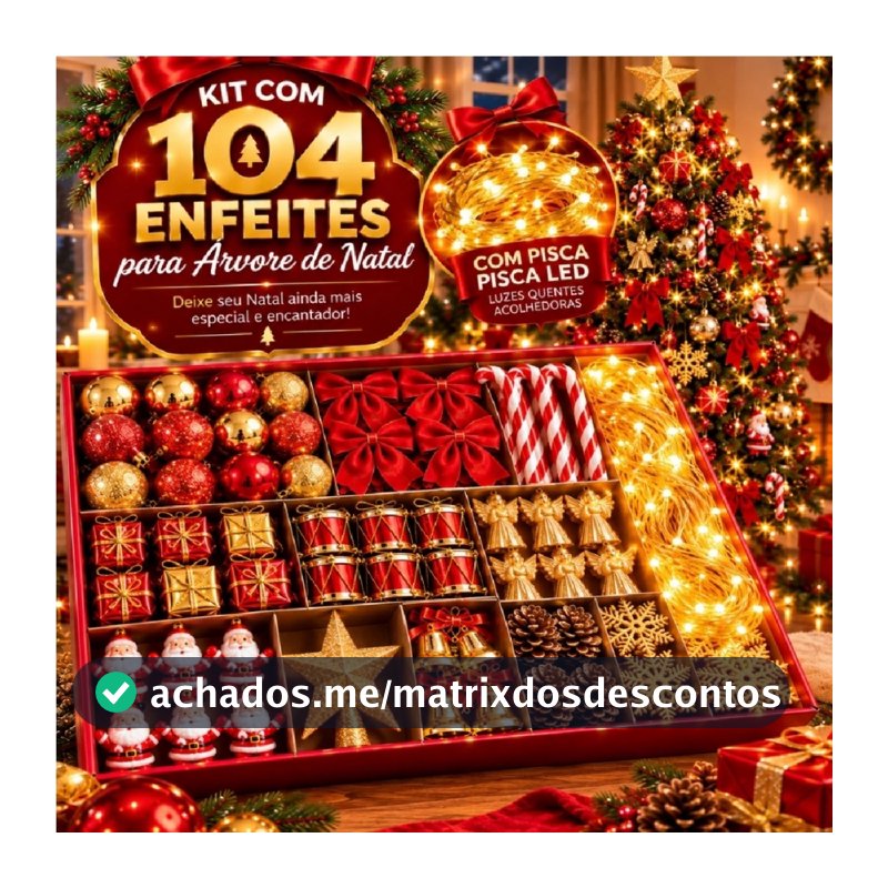 Kit 104 Enfeites Para Arvores De Natal Pendentes Decoração Bolinha Pisca Pisca Noel Presentes Enfeites de Luxo