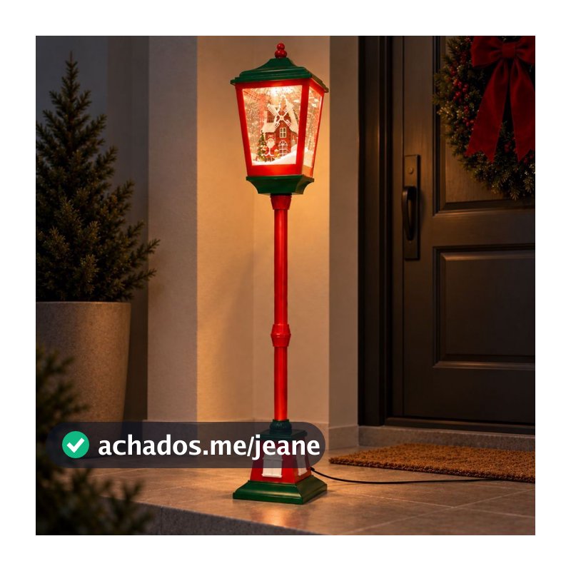 Poste Natalino Musical 1,85m Com Luz Led Neve Artificial