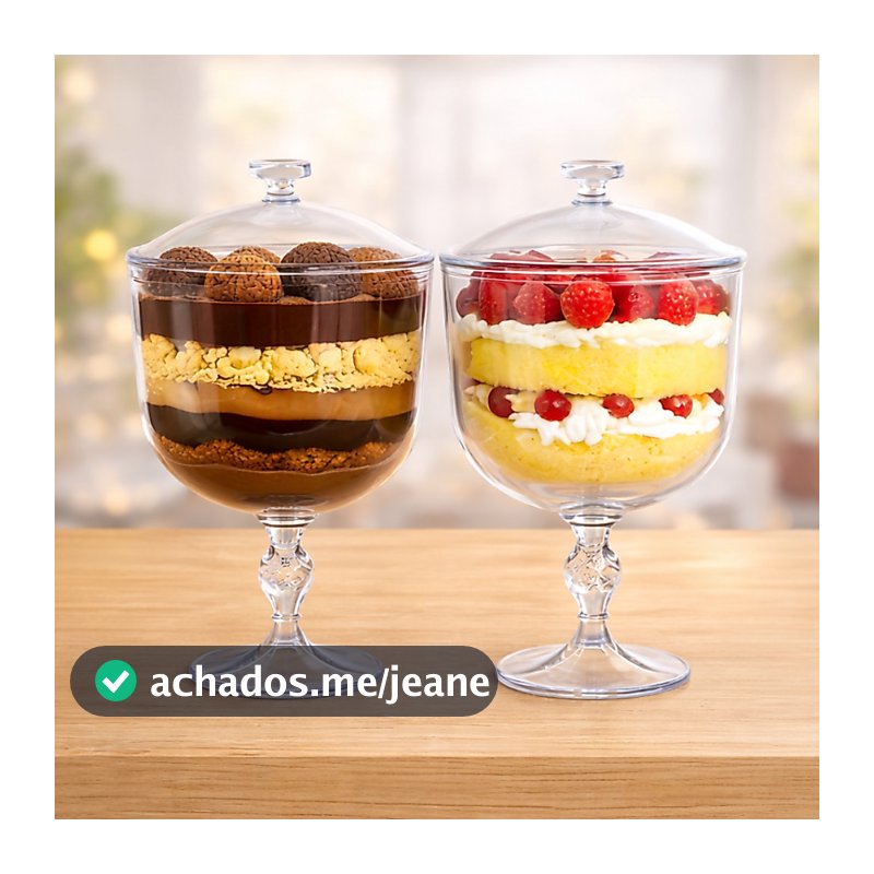 Kit 2 Taças com Tampa Cake Box Acrílico Decoração Festas Eventos Doces Bolos Mesa Posta Luxo