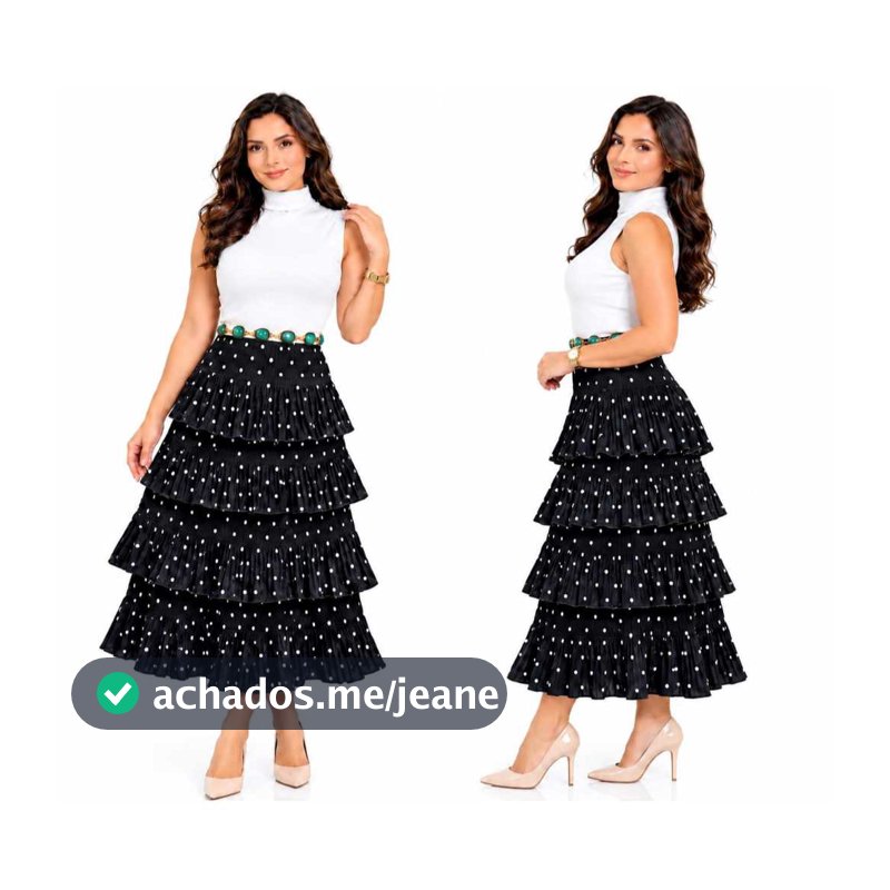 Saia Midi 4 Camadas Plissada Premiun Moda Femenina Evangelica