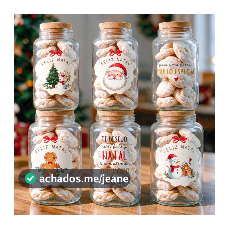 Potes de Vidro Natalinos 810ml | Lembrancinha, Presente de Natal, Biscoitos com Tampa Rolha + Adesivo