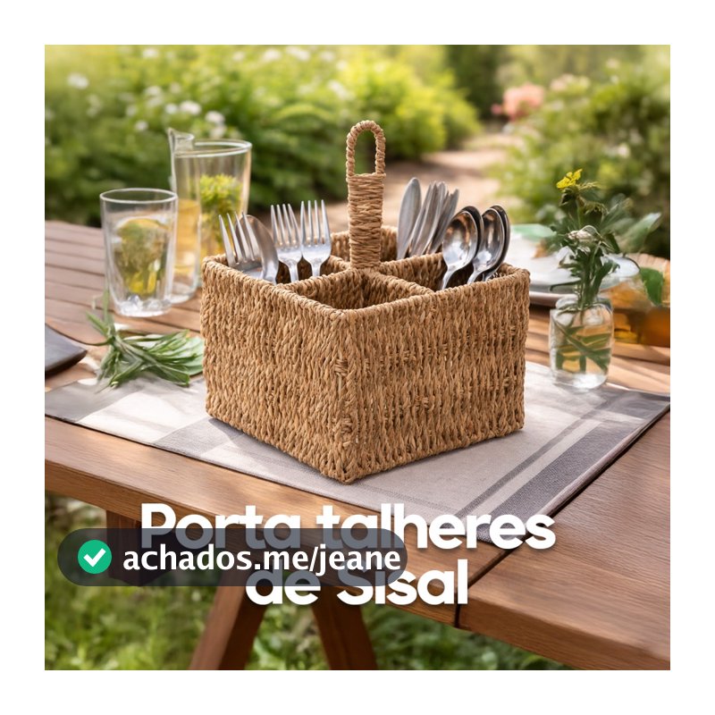 Porta Talheres Sisal 15x20cm Organizador de mesa talher Divisórias Galheteiro Azeite Vinagre