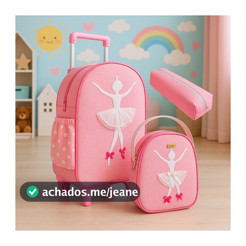 Kit Mochila De Carrinho Rodinha Escolar Infantil Bichinho G com Lancheira Zoo