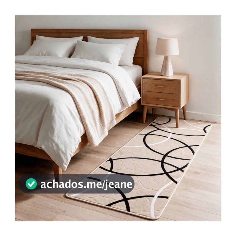 Passadeira Geométrica Quarto Tapete Lateral de Cama 60cm x 2,00m Antiderrapante Moderna Macia Sala Corredor