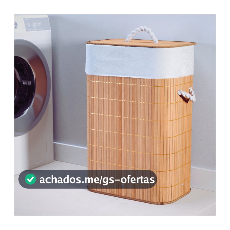Cesto De Roupa Suja Bambu 72 Litros Lavanderia Com Tampa e Alças Forrado Grande Organizador Banheiro