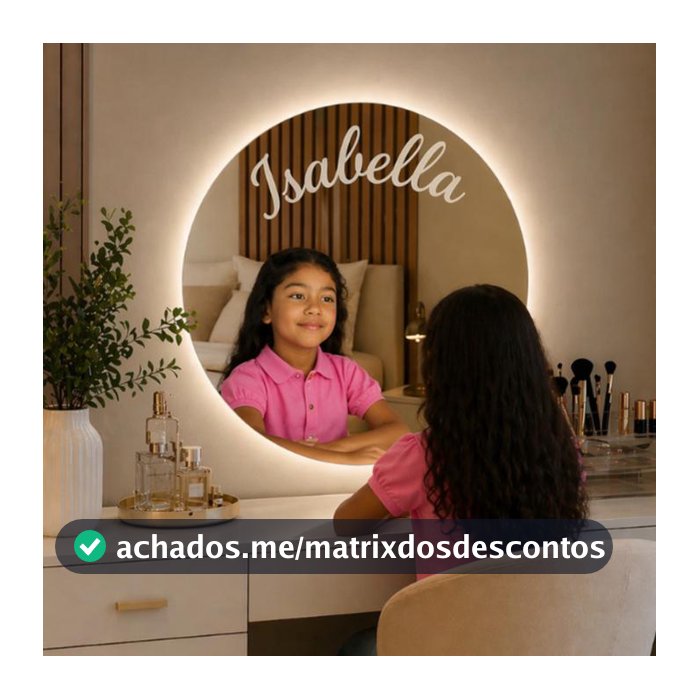 Espelho Personalizado Com Nome Iluminação Led 3 Cores e Botão Touch