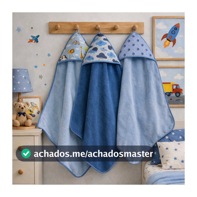 Kit 3 unidades Toalha De Banho Bebe Soft Infantil Dupla Face Com Capuz Forrado com Fralda 100% Algodão