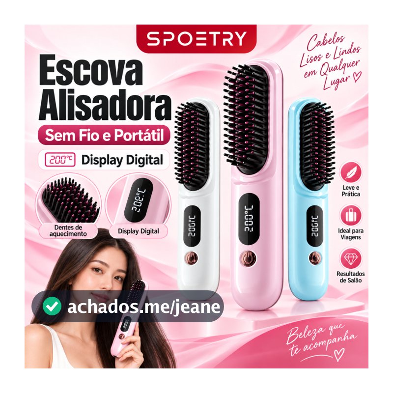 Escova Alisadora Sem Fio, Pente Elétrico Portátil com Display Digital para Alisar e Modelar Cabelos