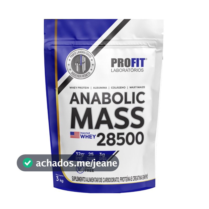 Hipercalorico Anabolic Mass 28500 Profit Labs 3kg com Creatina e Blend de Proteinas para Ganho de Peso