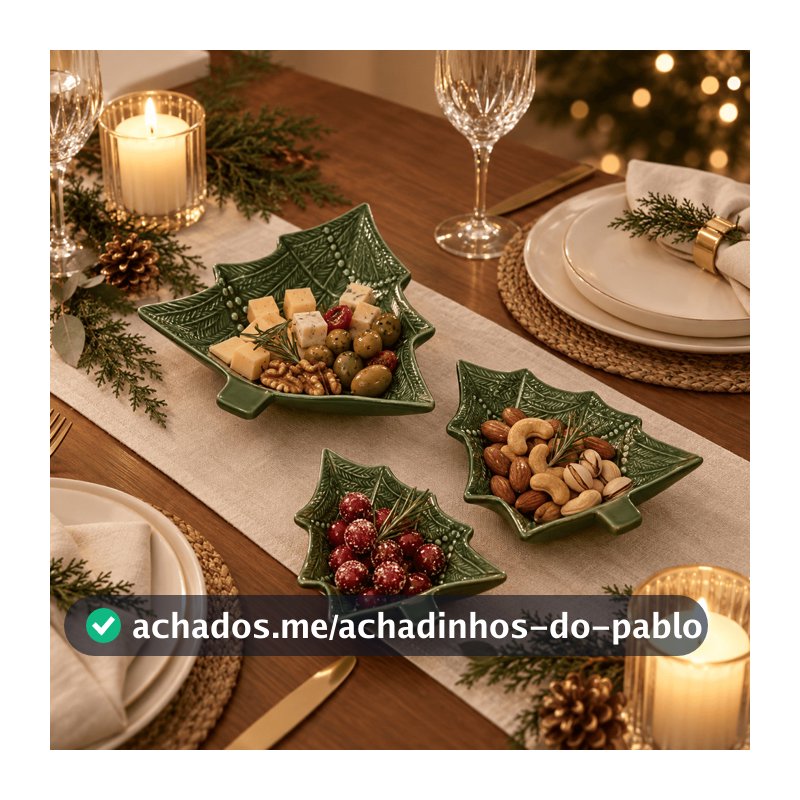 Kit / Conjunto Petisqueira Natal Árvore de Natal Alto Relevo Funda Verde em Cerâmica Ideal Para Mesa Posta Scalla 2a