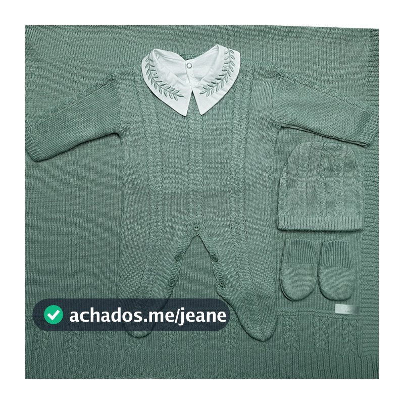 Kit Saida de Maternidade Tricot Macacão – 5 Peças | Tamanho P (1 a 3 meses)