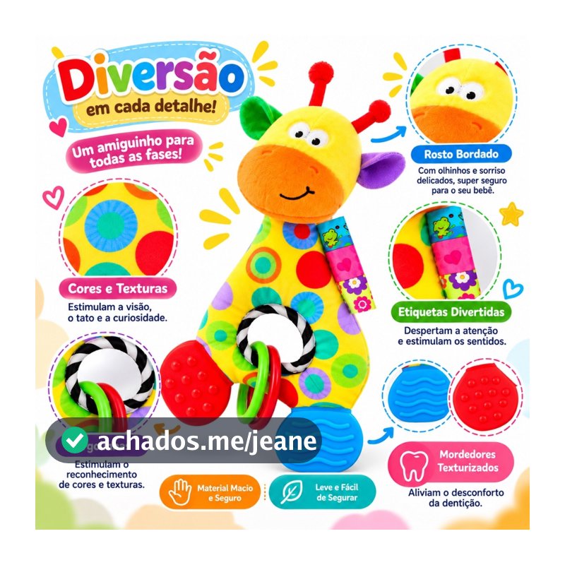 Mordedor Chocalho De Bebê Girafa Girafinha Pelúcia Fofinho Happy Monkey