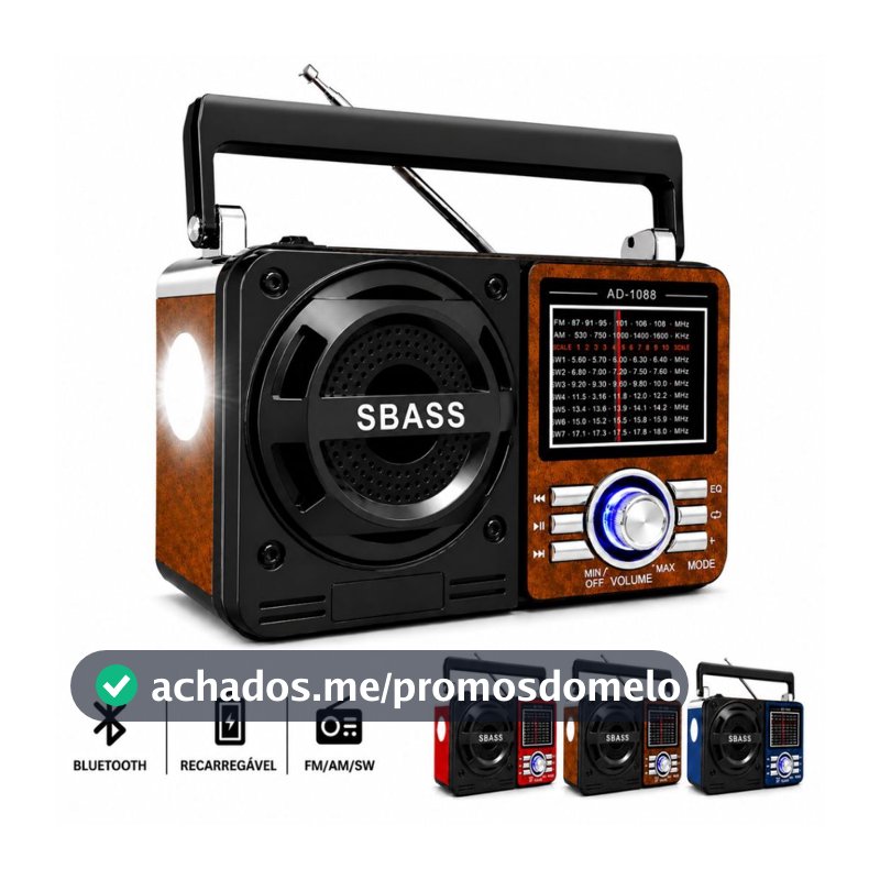 Rádio Caixa de Som Bluetooth Recarregável  Lanterna Retro Portátil FM AM USB SD Pilha