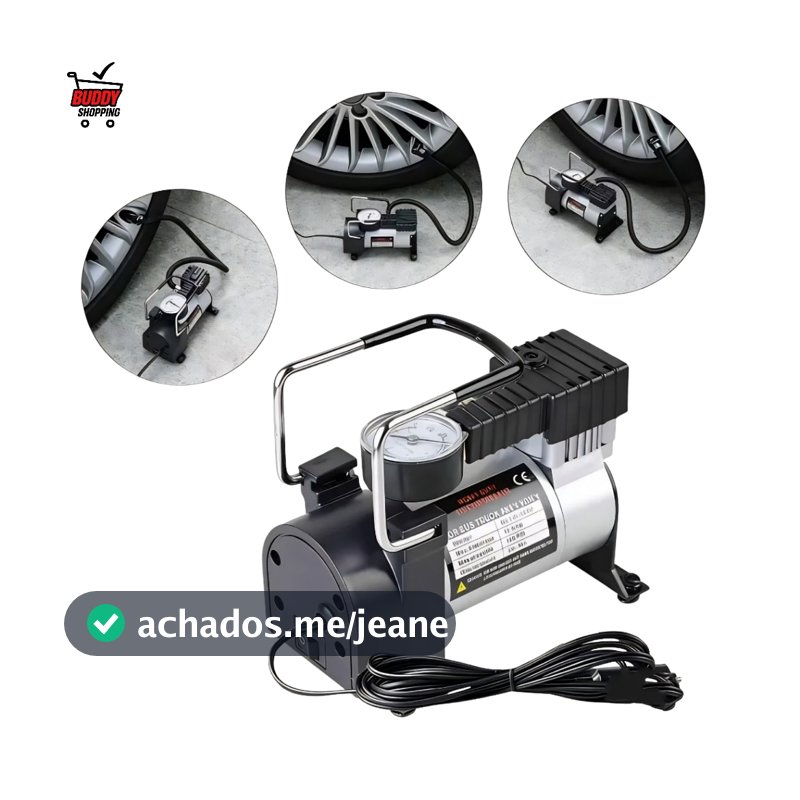Mini Compressor de Ar Portátil 12V para Carro Moto Bicicleta com Manômetro Luatek LKD-217