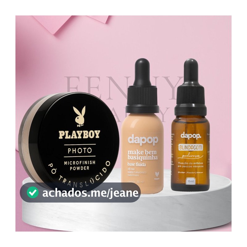 Kit Pó Microfinish Powder Playboy + Base Fluida Vegana Dapop + Blindagem Poderosa 15ml Dapop
