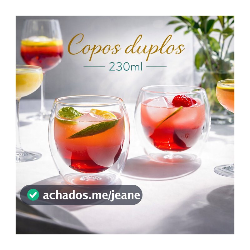 Conjunto 2 Copos Parede Dupla de Vidro Transparente Grande 230ml Para Bebida Café Chá Suco Cerveja
