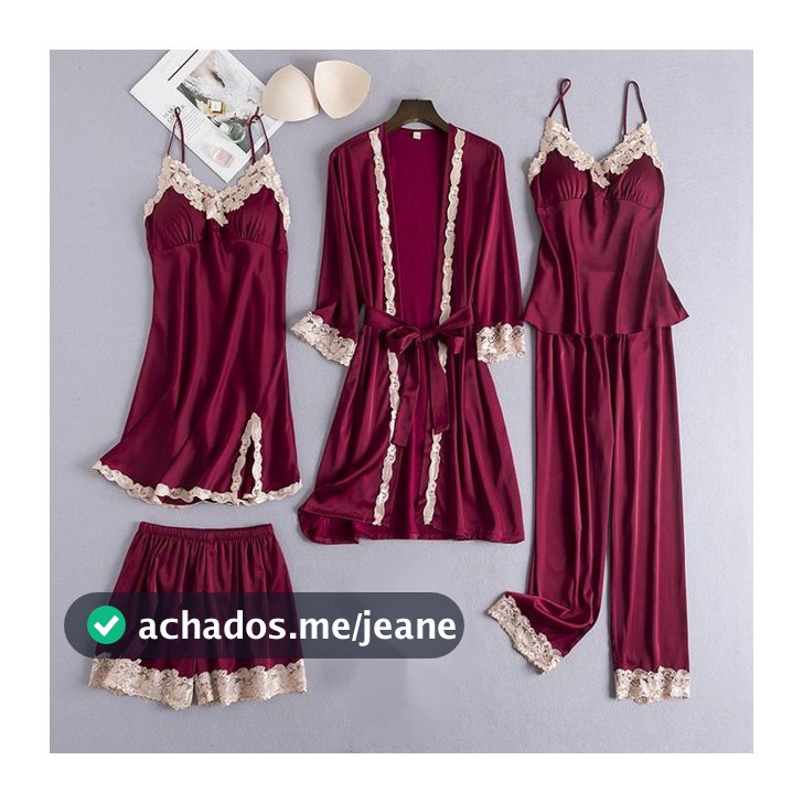 Moda 5 Pcs Conjunto Pijama Mulher Com Peito Renda De Seda Sexy Sleepwear
